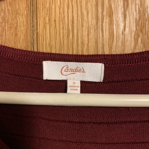 Candies Maroon Rayon Round Neck 3/4 Sleeve Knee Length Sweater Dress Size S - Picture 6 of 6